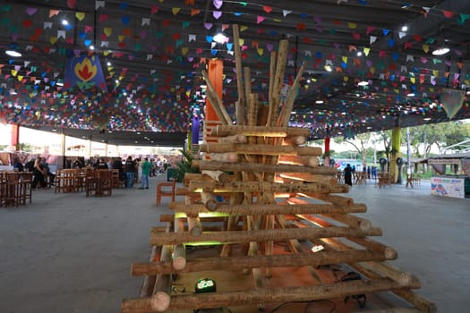 salvador, bahia, brazil - may 28, 2024: decorative bonfire for the festivities of São João, in the city of Salvador.