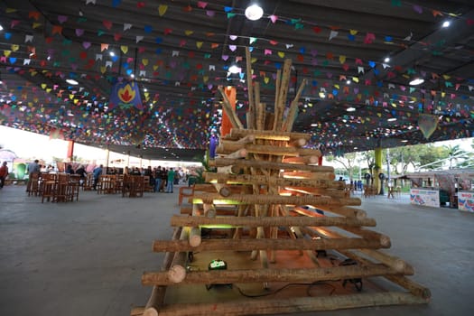 salvador, bahia, brazil - may 28, 2024: decorative bonfire for the festivities of São João, in the city of Salvador.