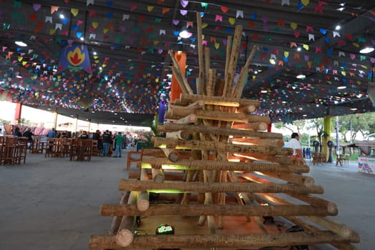 salvador, bahia, brazil - may 28, 2024: decorative bonfire for the festivities of São João, in the city of Salvador.