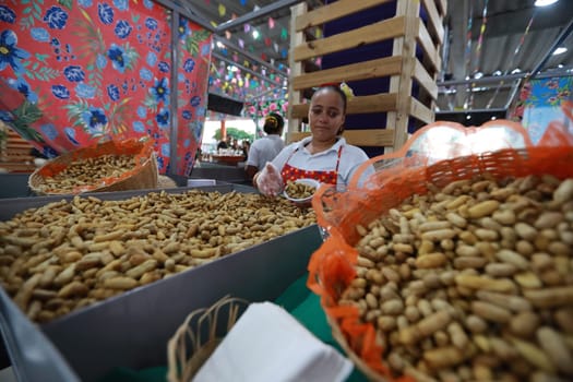 salvador, bahia, brazil - may 28, 2024: boiled peanuts for sale at a market bar during the Sao Joao festivities, in the city of Salvador.