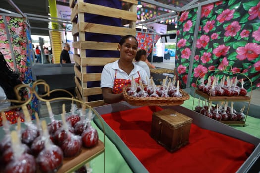 salvador, bahia, brazil - may 28, 2024: apple of love for sale in bars during the Sao Joao celebrations, in the city of Salvador.