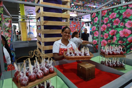 salvador, bahia, brazil - may 28, 2024: apple of love for sale in bars during the Sao Joao celebrations, in the city of Salvador.