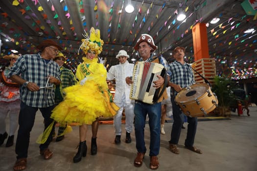 salvador, bahia, brazil - may 28, 2024: June gang performs during the celebration of the Sao Joao festivities, in the city of Salvador.