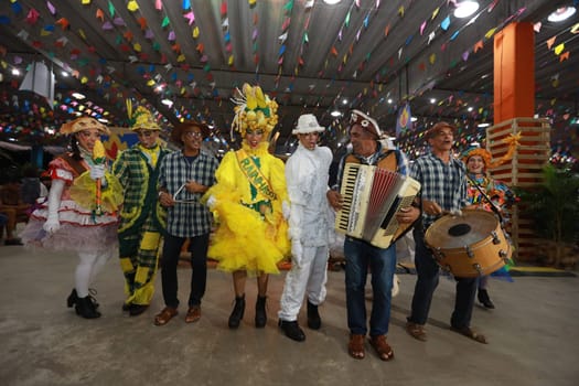 salvador, bahia, brazil - may 28, 2024: June gang performs during the celebration of the Sao Joao festivities, in the city of Salvador.