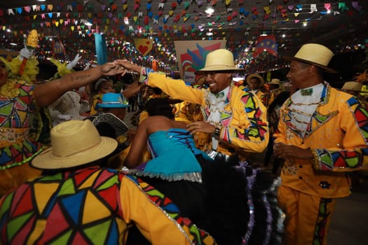 salvador, bahia, brazil - may 28, 2024: June gang performs during the celebration of the Sao Joao festivities, in the city of Salvador.