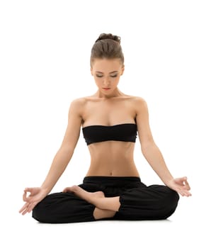 Yoga. Image of girl meditating sitting in lotus position