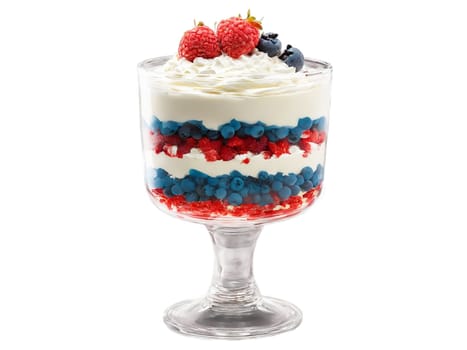 Fourth of July dessert red white and blue parfaits with layers of berries and cream. Food isolated on transparent background.