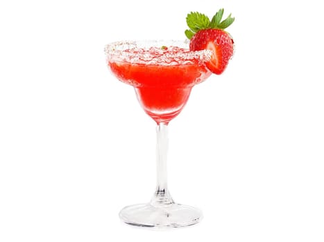 Strawberry soda in a margarita glass strawberries and mint around vibrant red splash lively and. Drink isolated on transparent background.