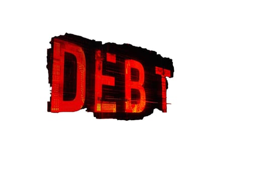 Debt text on black background . finance and investment concept.