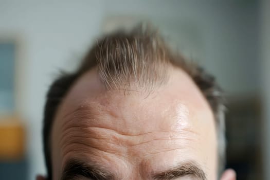 a balding man's head with hair loss problem before treatment on grey background, collage.