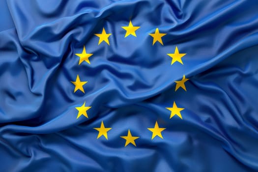 a silk flag of the European Union blowing in the wind..