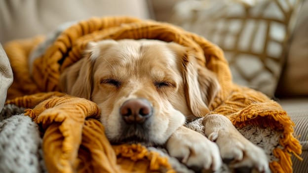 dog sleeping on cozy warm blanket ..
