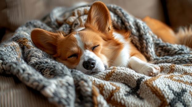 dog sleeping on cozy warm blanket ..