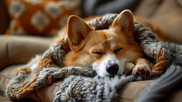 dog sleeping on cozy warm blanket ..