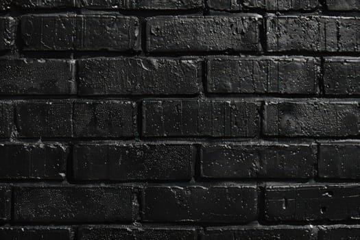 Abstract Black brick wall texture for pattern background. wide panorama picture..