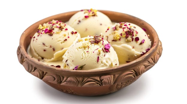 Indian kulfi ice cream. Traditional indian ice cream isolated on white background.