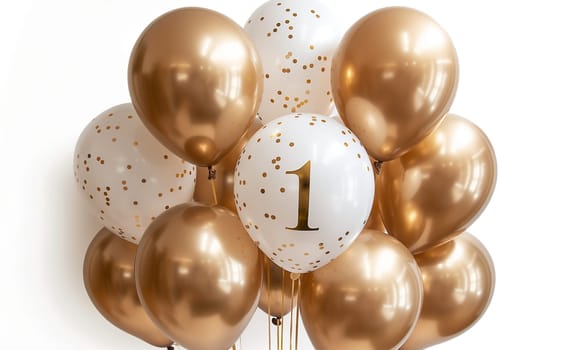 Gold balloons with a number one for a celebration.