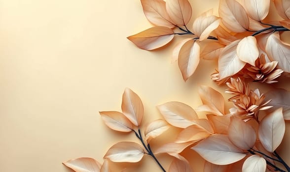 Branch with beige leaves against beige.