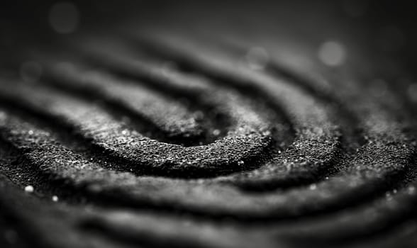 Black and white spiral design on a flat surface.