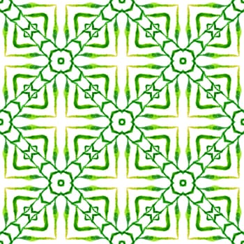 Hand drawn green mosaic seamless border. Green mesmeric boho chic summer design. Mosaic seamless pattern. Textile ready comely print, swimwear fabric, wallpaper, wrapping.