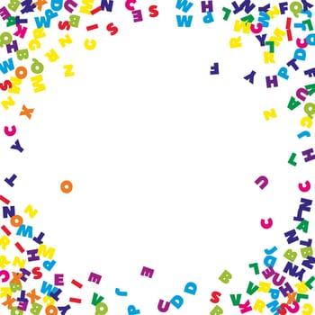 Falling letters of English language. Colorful childish flying characters of Latin alphabet. Foreign languages study concept. Back to school banner .
