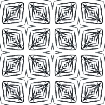 Tropical seamless pattern. Black and white quaint boho chic summer design. Textile ready impressive print, swimwear fabric, wallpaper, wrapping. Hand drawn tropical seamless border.