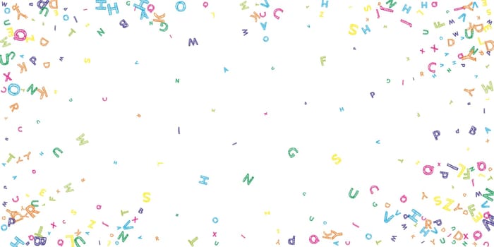 Concept of school background. Colorful childish falling letters of English language. Foreign languages study concept. Back to school banner .