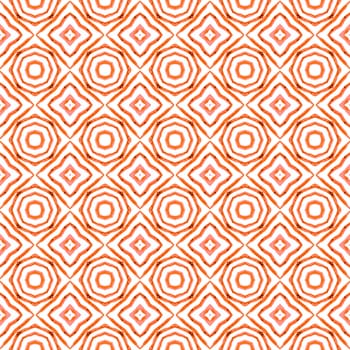 Medallion seamless pattern. Orange fancy boho chic summer design. Watercolor medallion seamless border. Textile ready good-looking print, swimwear fabric, wallpaper, wrapping.