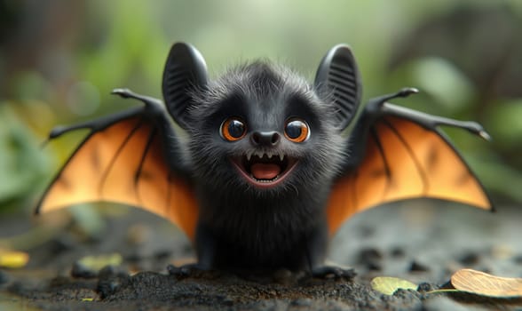 3D illustration of a bat with spread wings. Selective focus.