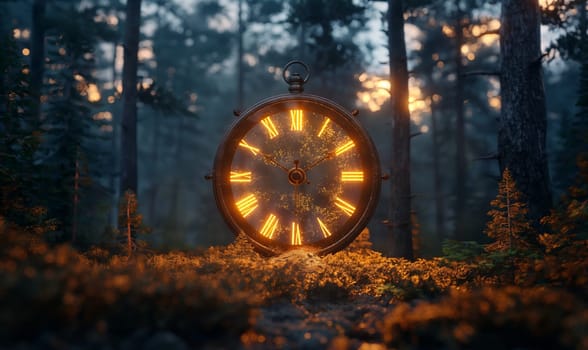 A large forest clock under the moonlight. Selective focus.