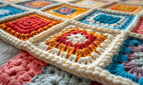 Texture background from a crochet granny square pattern. Selective focus