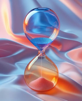 Hourglass showing time on colorful abstract background. Selective focus.