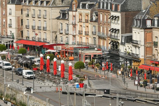 DIEPPE, FRANCE - MAY 12, 2022: Top view from above to the city of Dieppe and alabaster coast