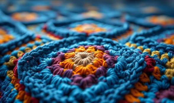 Texture background from a crochet granny square pattern. Selective focus