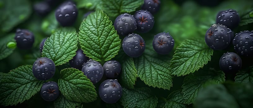 Blackcurrant on a branch with water droplets. Selective focus