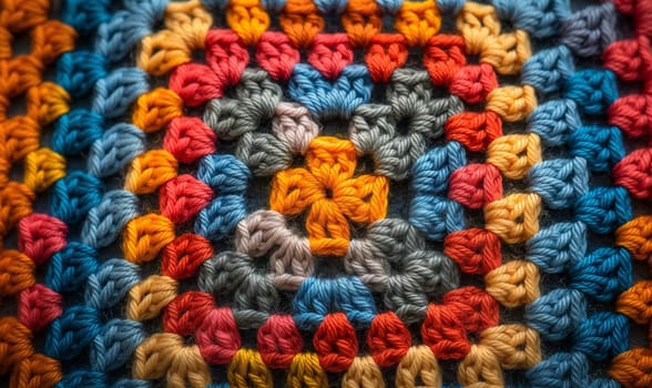 Texture background from a crochet granny square pattern. Selective focus