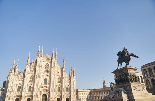 Milan, Italy - February 15, 2023: Milan Cathedral in Piazza Duomo during the day, Milan. Cathedral of the Duomo.