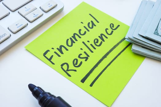 Financial resilience inscription, cash and a marker.