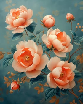 Wallpaper in chinoiserie style depicting large flower. Selective focus.