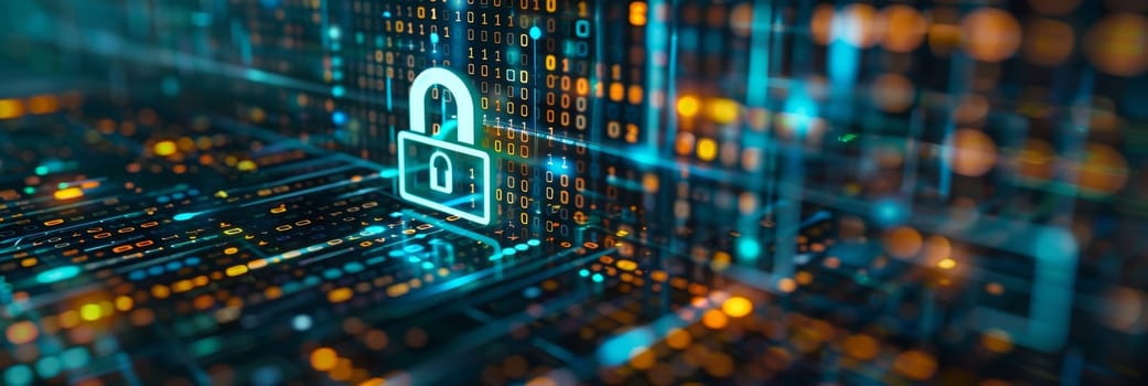 Digital padlock icon on a circuit board, symbolizing cybersecurity and data protection.