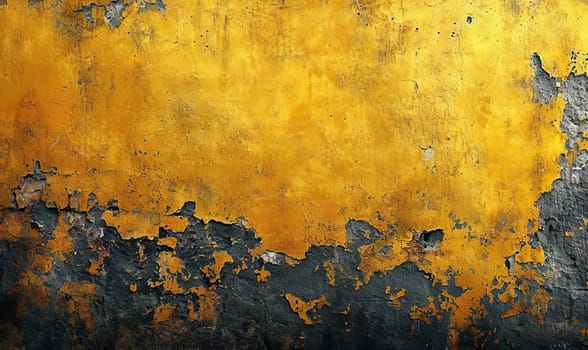 Wall with peeling yellow and black paint. Selective focus
