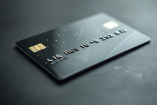 Black matte credit card on black marble surface.