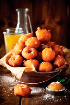 Curd balls donuts on a plate. Generative Ai, Food.