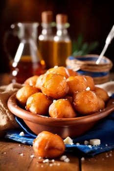 Curd balls donuts on a plate. Generative Ai, Food.