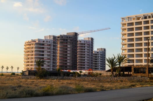 construction of a residential complex. tower crane at construction site