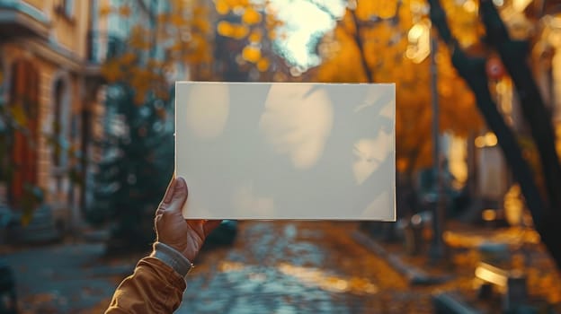 A person holds a white piece of paper in their hands with space for promotional text.