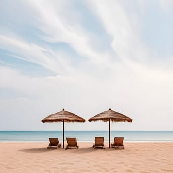 Scenic Beachfront with Parasol and Clear Blue Sea