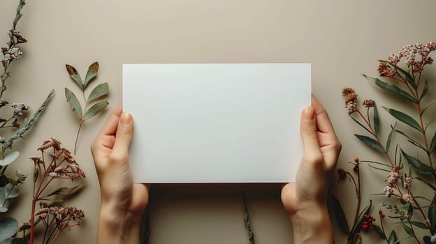 A woman holding blank picture frame with space for promotional text.