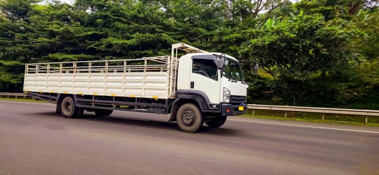 truck one of transportation mode making local commercial delivery at urban city and on the city streets in asia logistical transport system in Asian country Indonesia