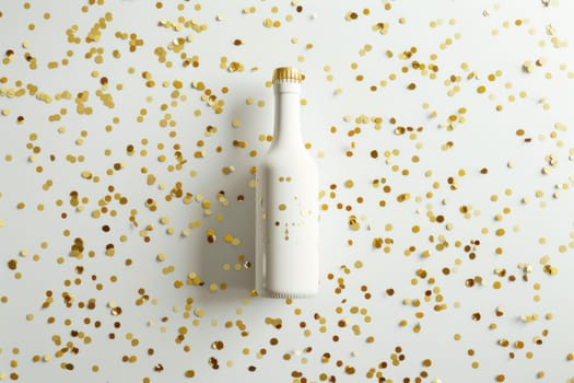 Luxurious champagne celebration with gold confetti decoration on white background for festive events and parties